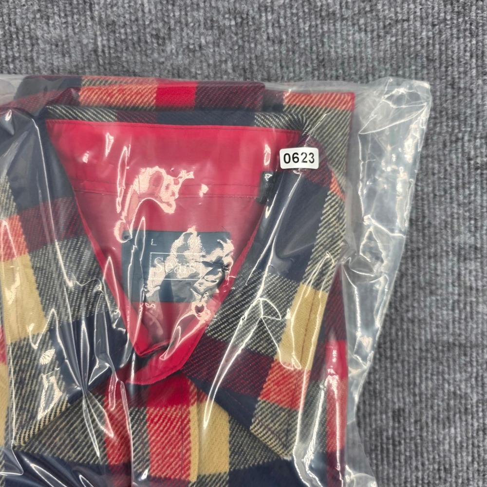 Vintage Sears Mens Plaid Flannel Shirt Large Red Navy Blue Acrylic Workwear 0623 - Picture 7 of 7